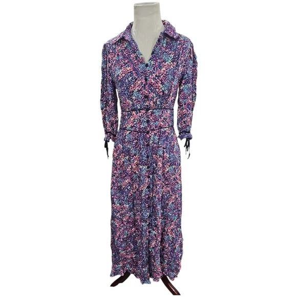 Moonsoon Print Floral Dress with Collar Purple - Picture 5 of 8